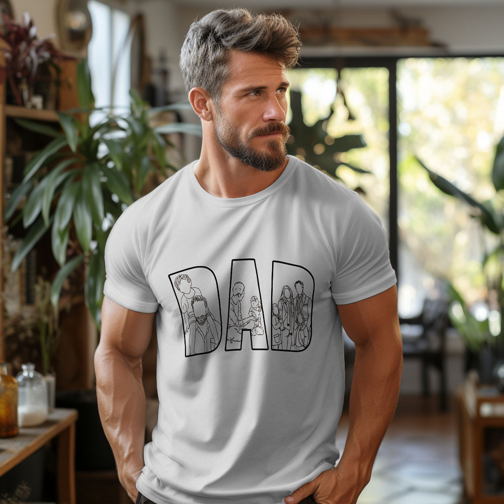 Custom Dad Shirt Portrait From Photo, Personalized Dad Photo Outline Shirt, Custom Photo Shirt For Dad, Father's Day Shirts, Papa Shirt