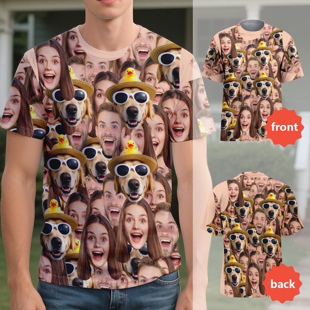 Personalized Face T Shirt for Men, Custom Family Faces Shirts, Personalized Photo Shirts for Men, Father Day Gift, All Over Faces T-Shirt