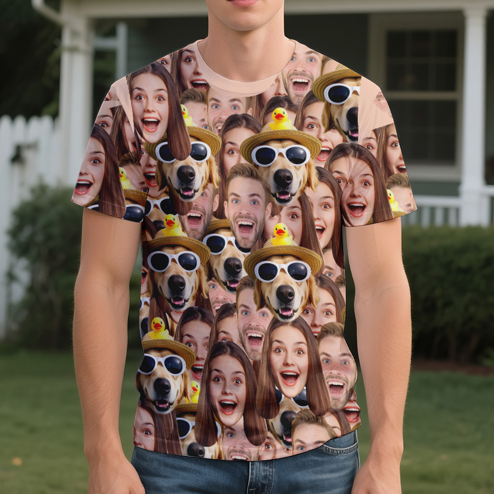 Personalized Face T Shirt for Men, Custom Family Faces Shirts, Personalized Photo Shirts for Men, Father Day Gift, All Over Faces T-Shirt