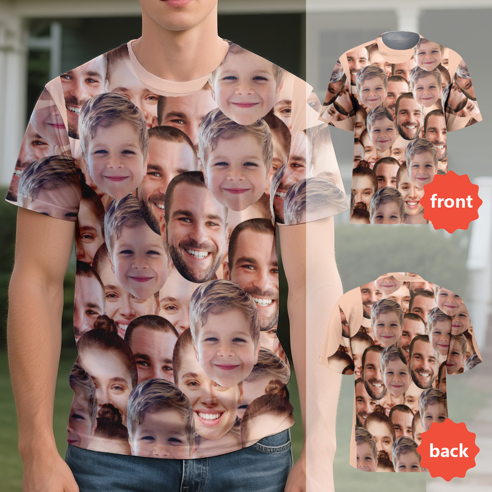 Personalized Face T Shirt for Men, Custom Family Faces Shirts, Personalized Photo Shirts for Men, Father Day Gift, All Over Faces T-Shirt