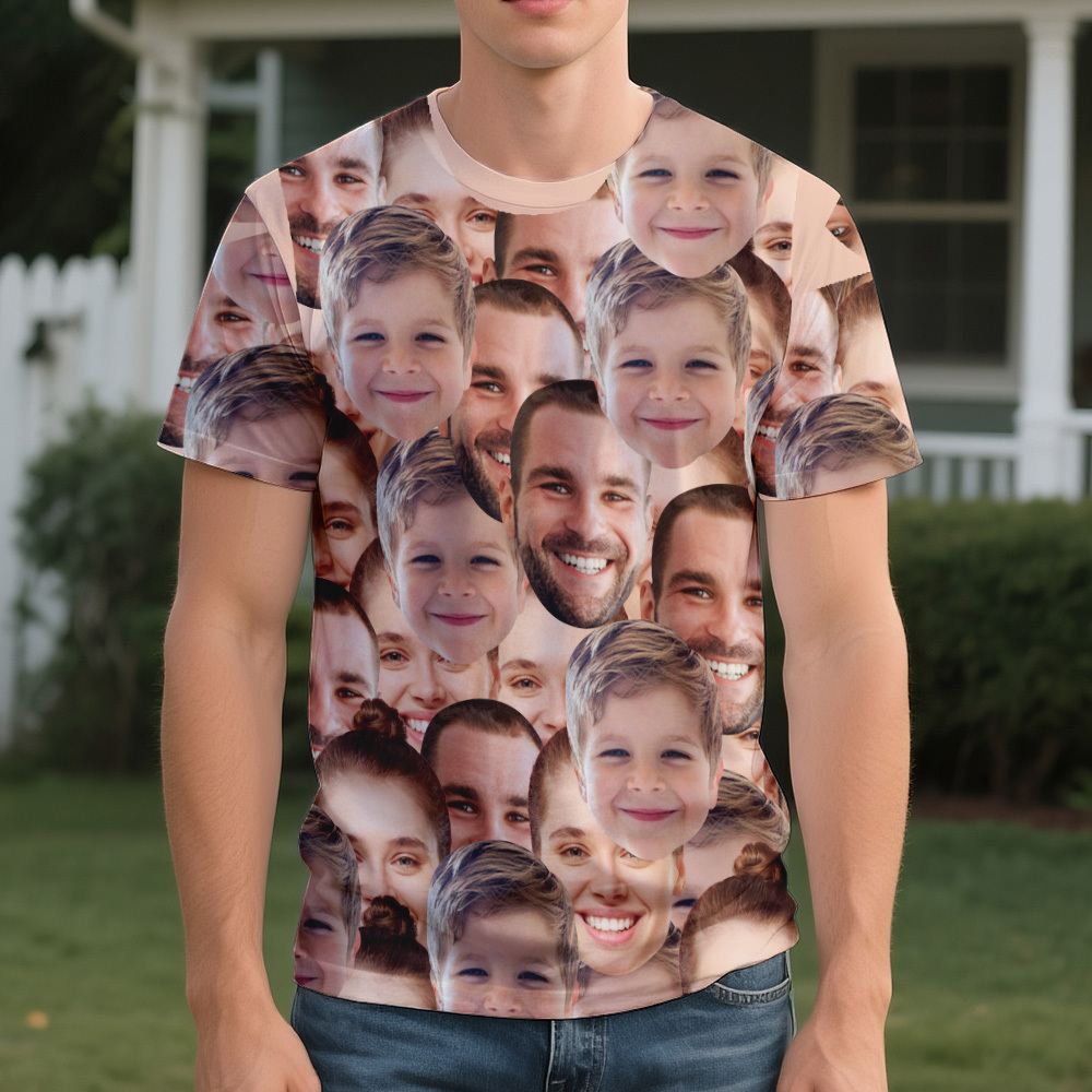 Personalized Face T Shirt for Men, Custom Family Faces Shirts, Personalized Photo Shirts for Men, Father Day Gift, All Over Faces T-Shirt