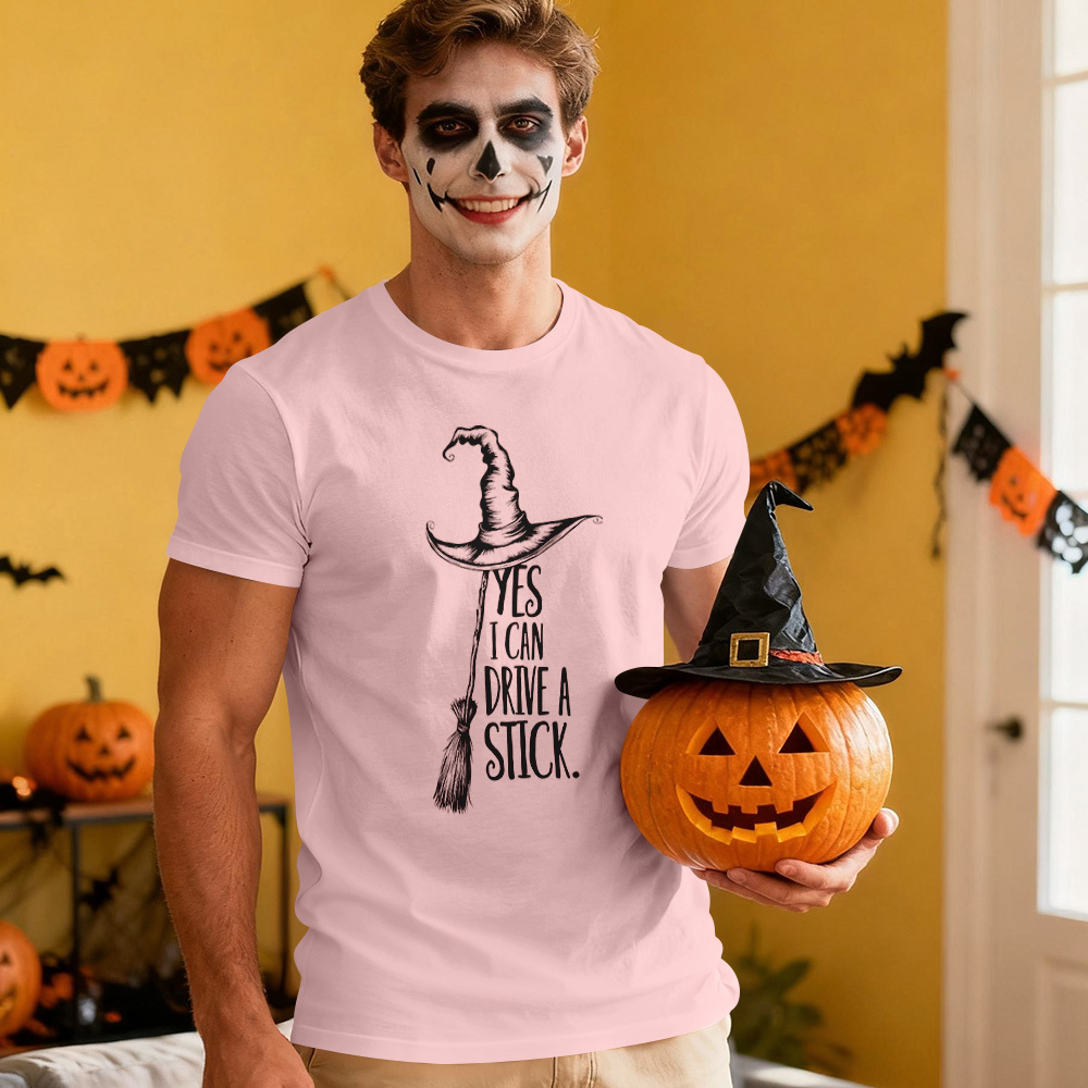 Yes I Can Drive A Stick T Shirt, Funny Halloween Witch Tee for Women, Spooky Party Shirt, Cute Halloween Gift Top, Witchy Costume Outfit