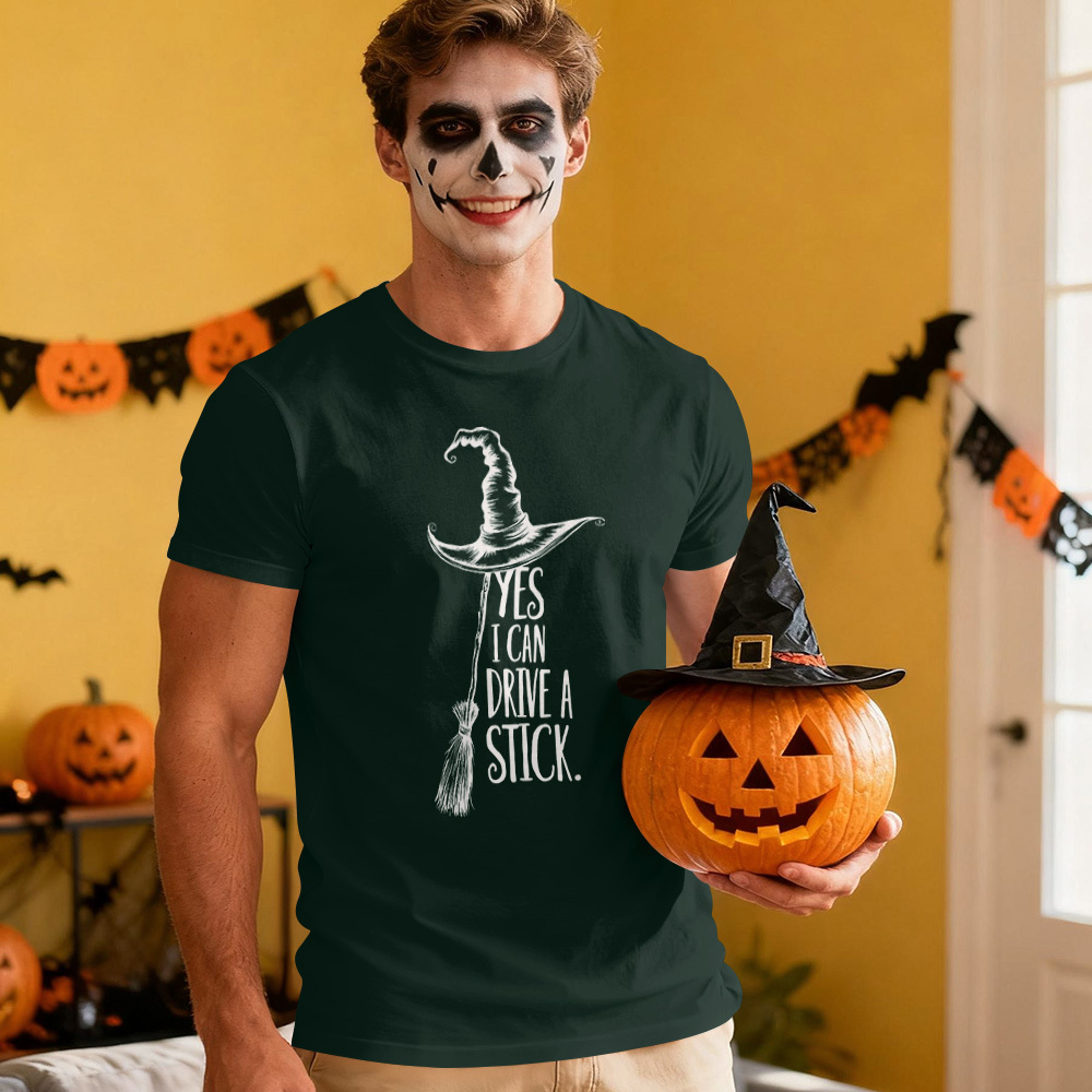 Yes I Can Drive A Stick T Shirt, Funny Halloween Witch Tee for Women, Spooky Party Shirt, Cute Halloween Gift Top, Witchy Costume Outfit