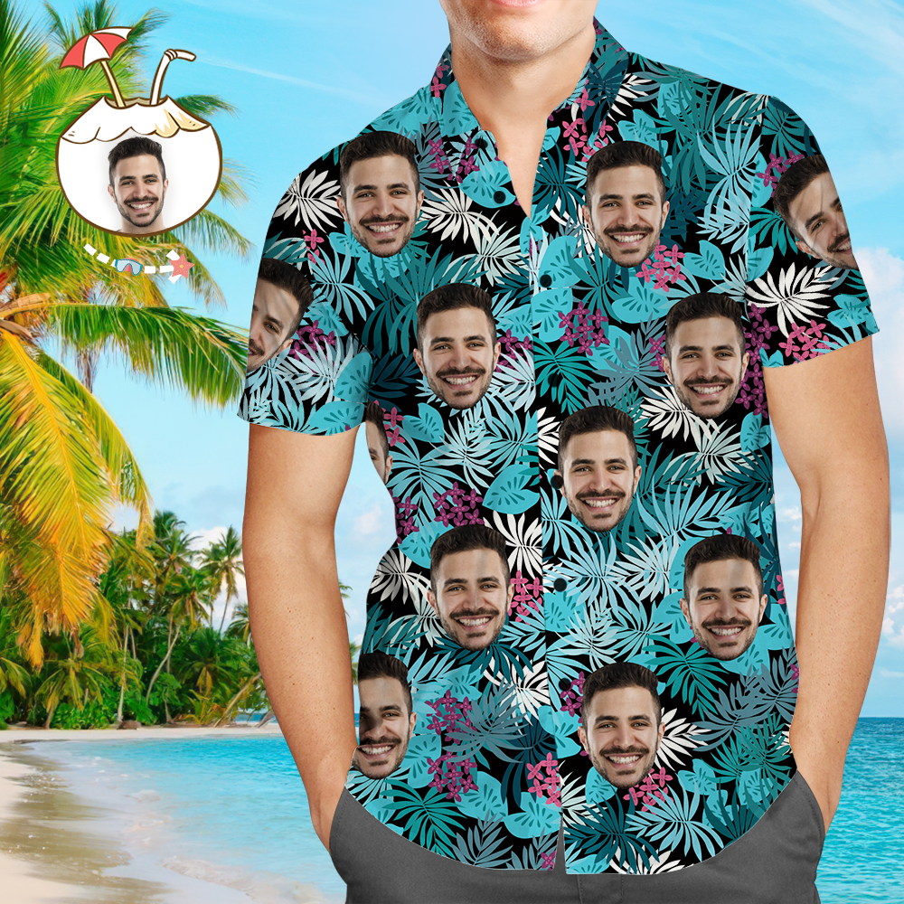 Custom Hawaiian Shirts Personalized Face On Hawaiian Shirt Flower and Parrot - MyFaceBoxer