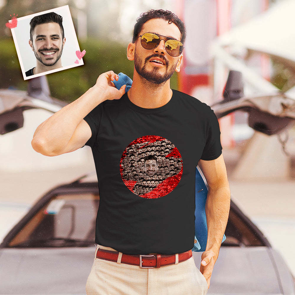 Custom Shirt Personalized Sequin T-Shirt Personalized T-shirt Custom Face Mash Sequin T-Shirt - MyFaceBoxer