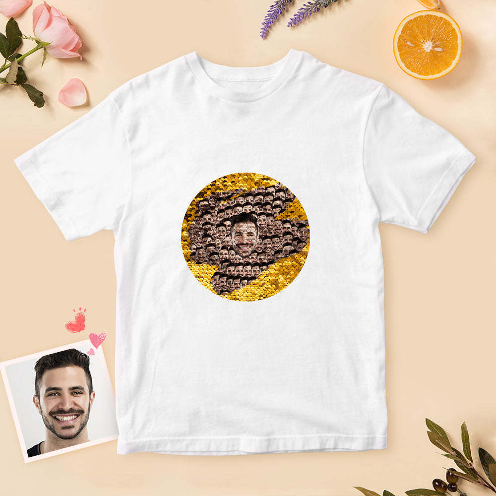 Custom Shirt Personalized Sequin T-Shirt Personalized T-shirt Custom Face Mash Sequin T-Shirt - MyFaceBoxer