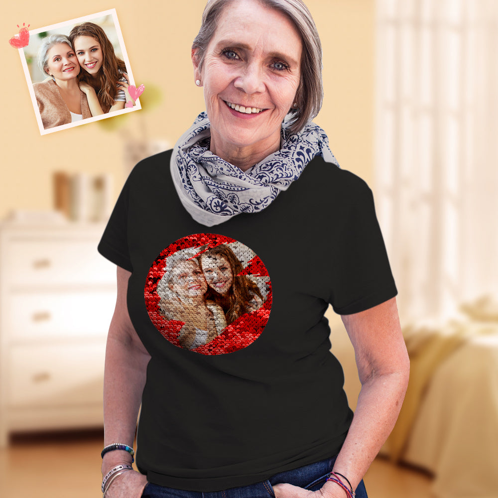 Custom Shirt Personalized Sequin T-Shirt Personalized T-shirt Custom Photo Sequin T-Shirt Best Mother's Day Gift