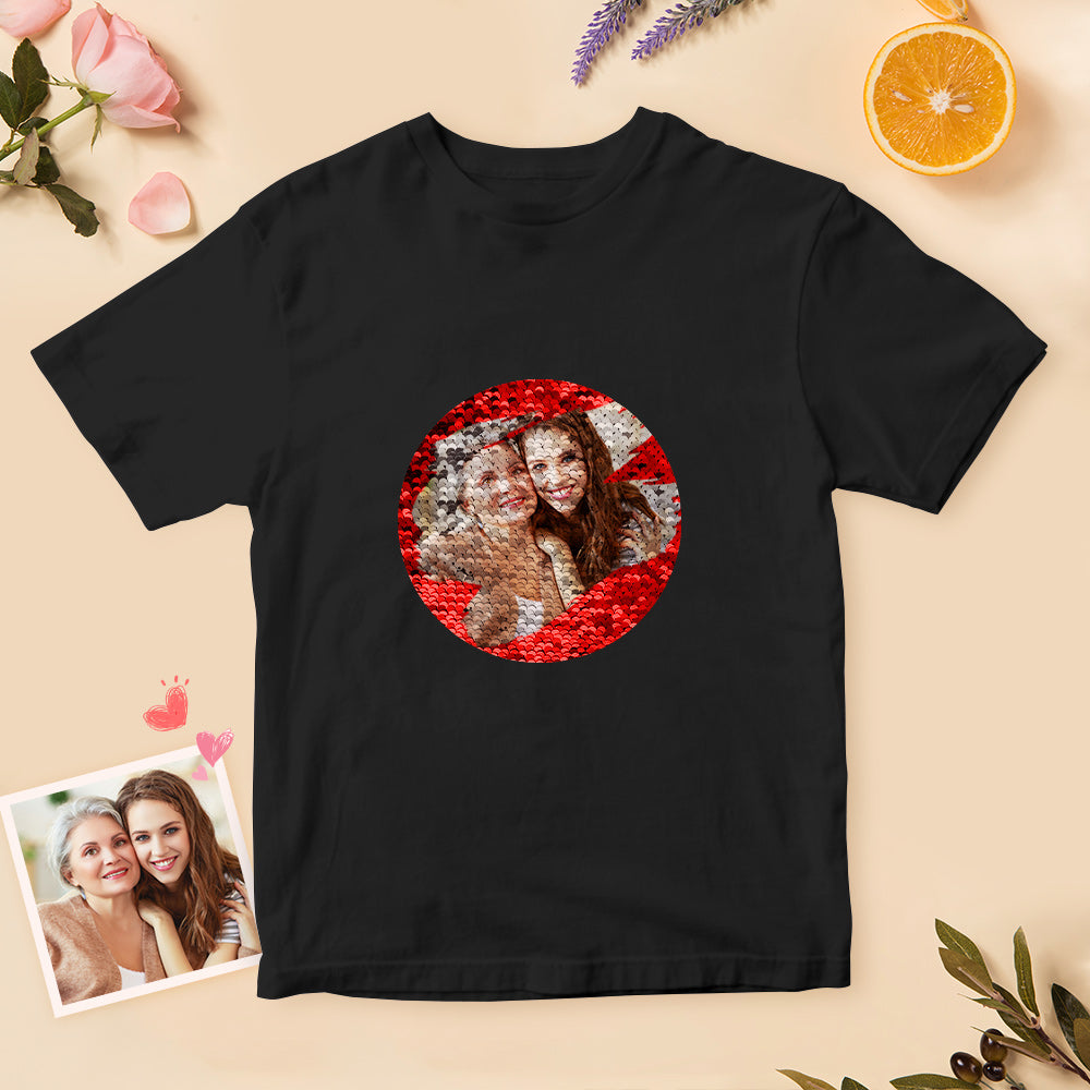 Custom Shirt Personalized Sequin T-Shirt Personalized T-shirt Custom Photo Sequin T-Shirt Best Mother's Day Gift
