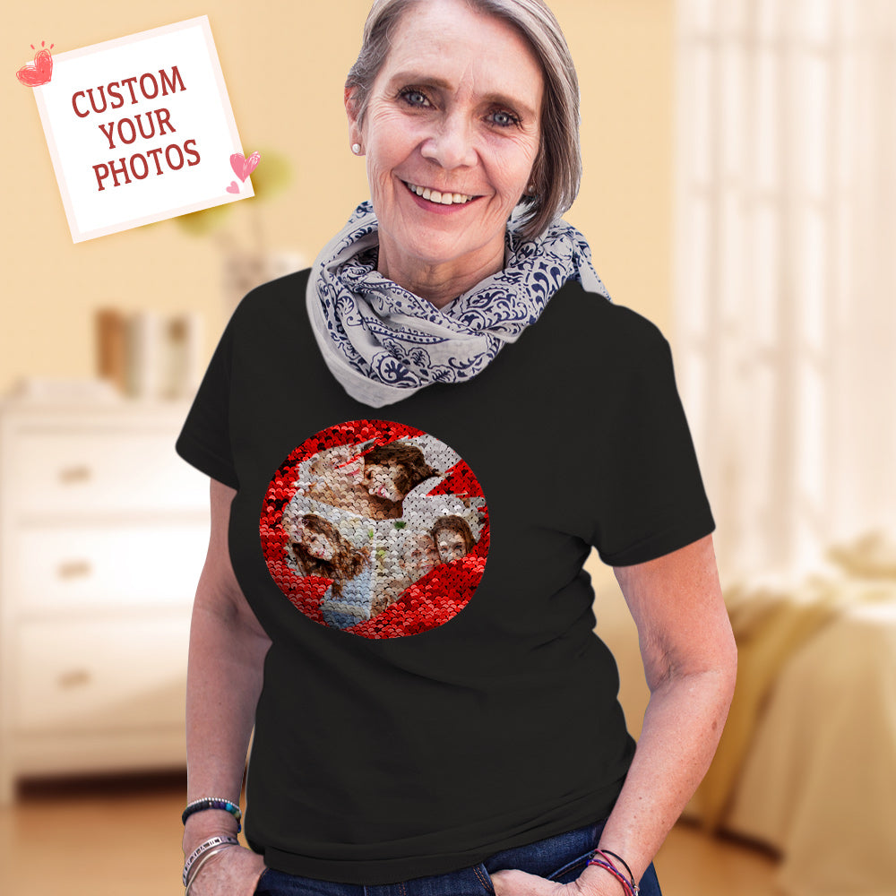 Custom Shirt Personalized Sequin T-shirt Personalized T-shirt Custom Photo Collage T-shirt Gift - MyFaceBoxer
