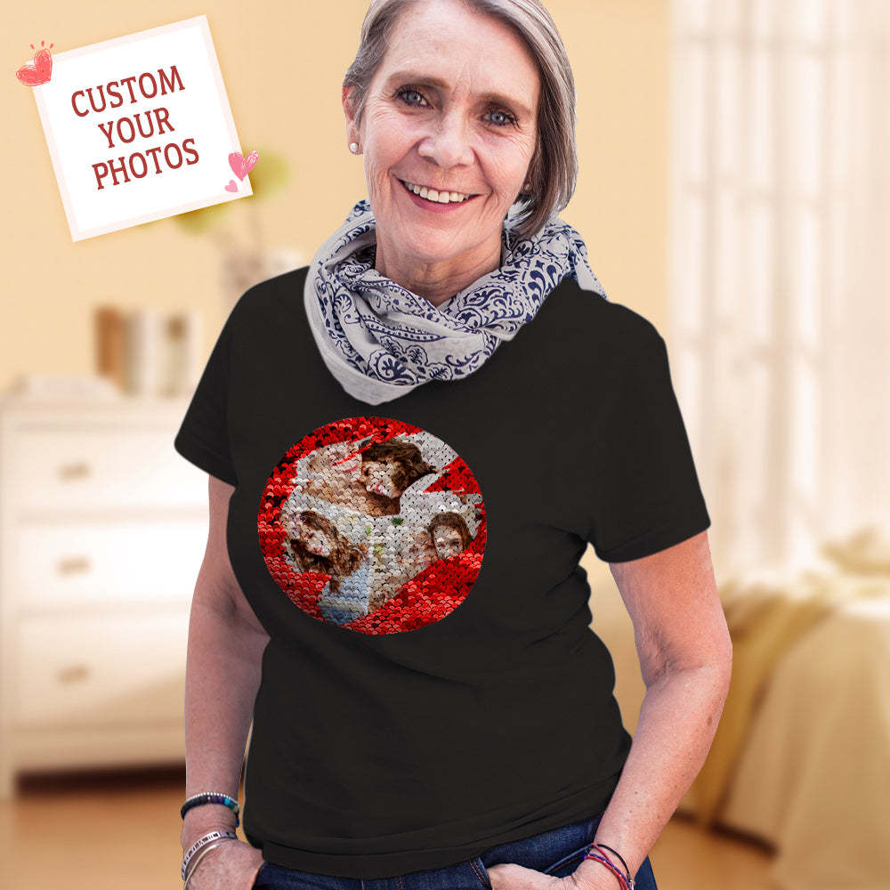 Custom Shirt Personalized Sequin T-shirt Personalized T-shirt Custom Photo Collage T-shirt Gift - MyFaceBoxer