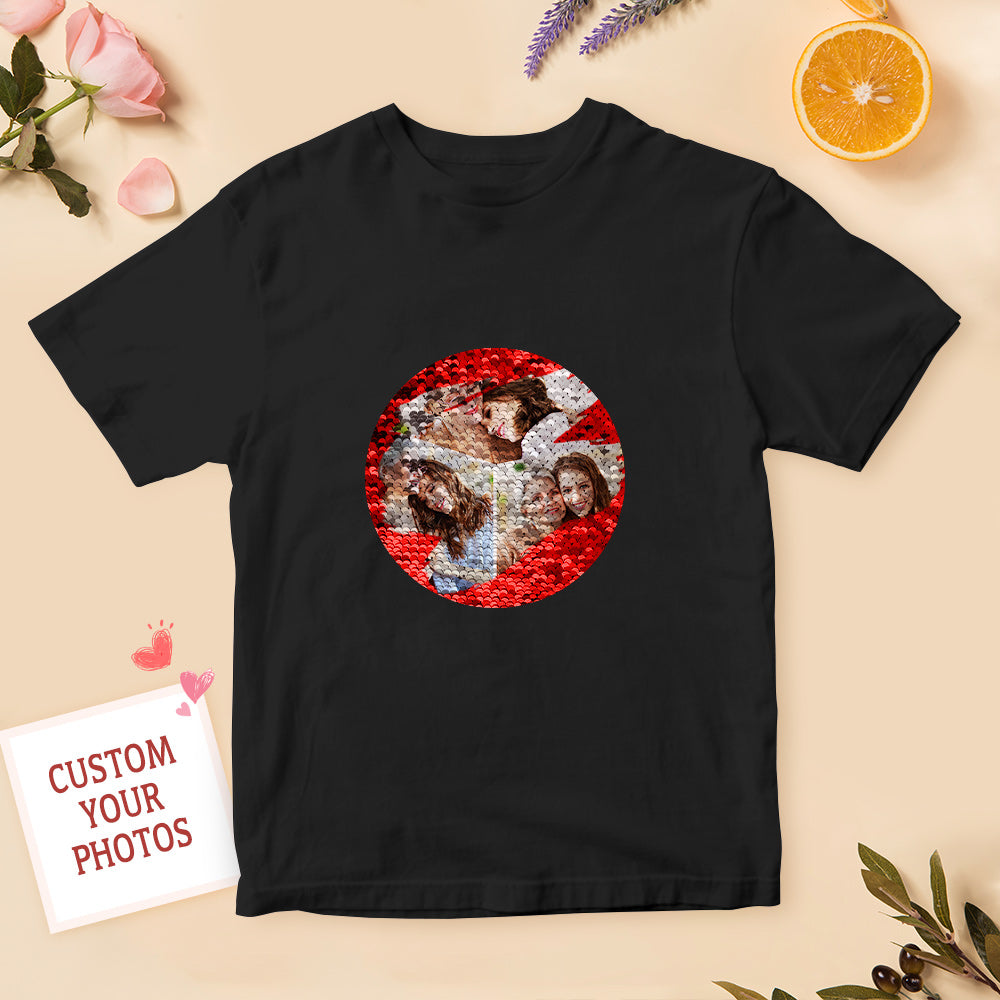 Custom Shirt Personalized Sequin T-shirt Personalized T-shirt Custom Photo Collage T-shirt Gift - MyFaceBoxer