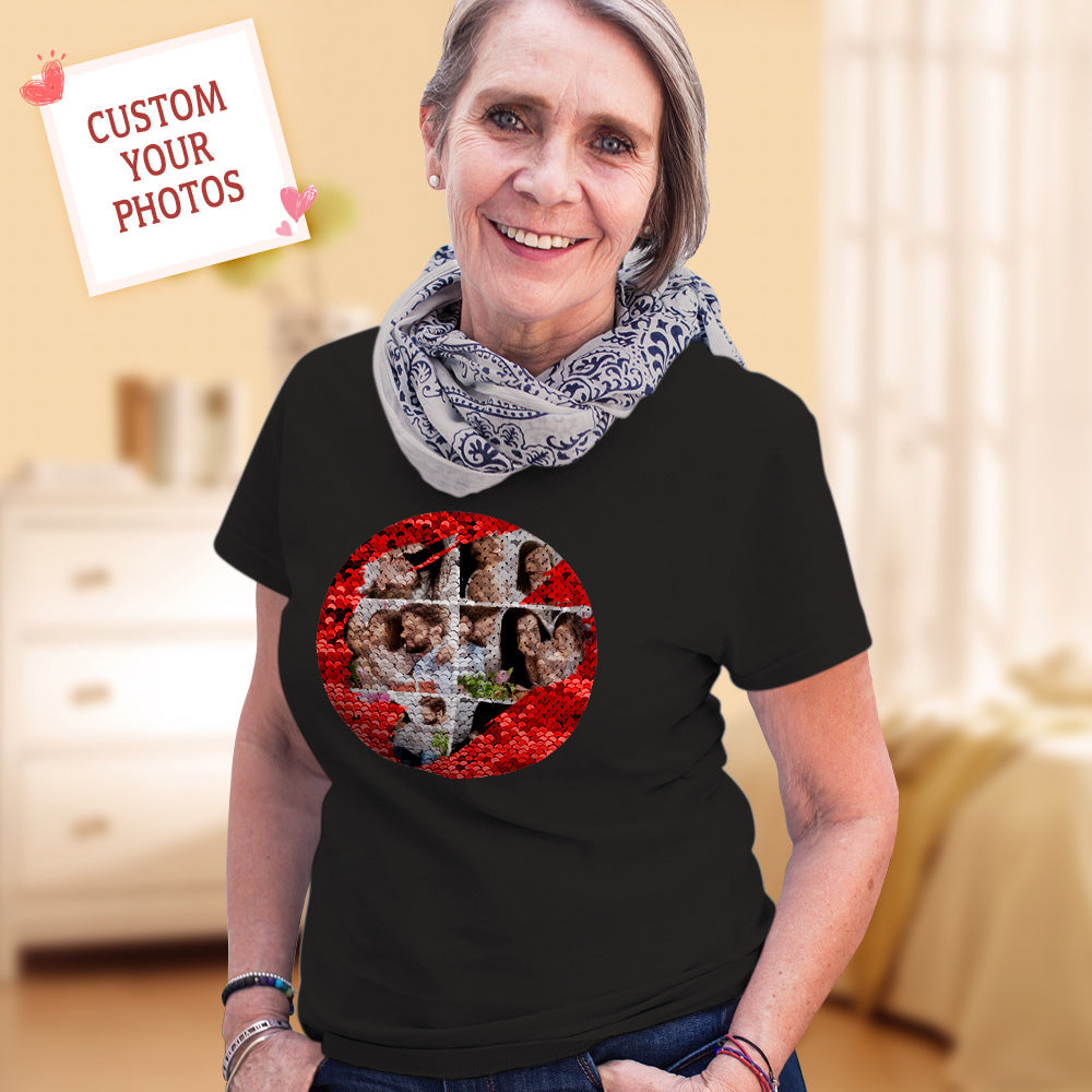 Custom Shirt Personalized Photo Collage Sequin T-shirt Personalized T-shirt Custom Sequin T-shirt with Photo - MyFaceBoxer