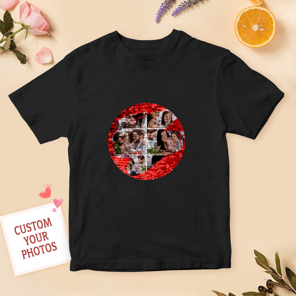 Custom Shirt Personalized Photo Collage Sequin T-shirt Personalized T-shirt Custom Sequin T-shirt with Photo - MyFaceBoxer