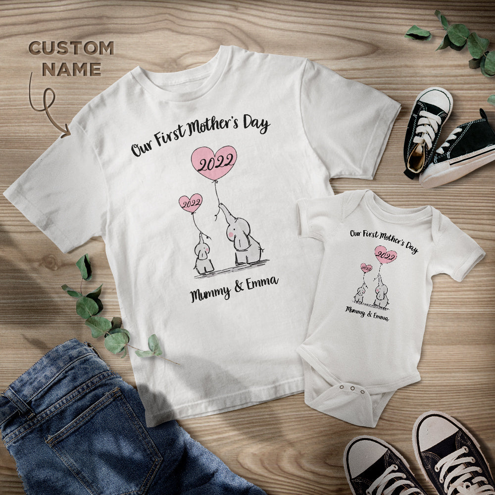 Custom Name Mother's Day Shirts Elephant Mommy And Me Matching Outfit Mother's Day Gift - MyFaceBoxer