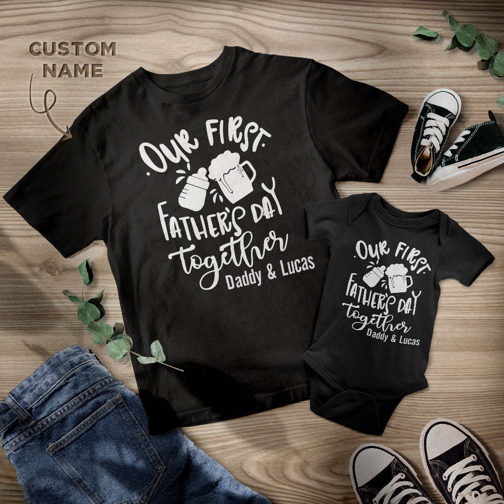 Custom Name Shirt Our First Father's Day Baby Bottle Matching Father's Day Gifts