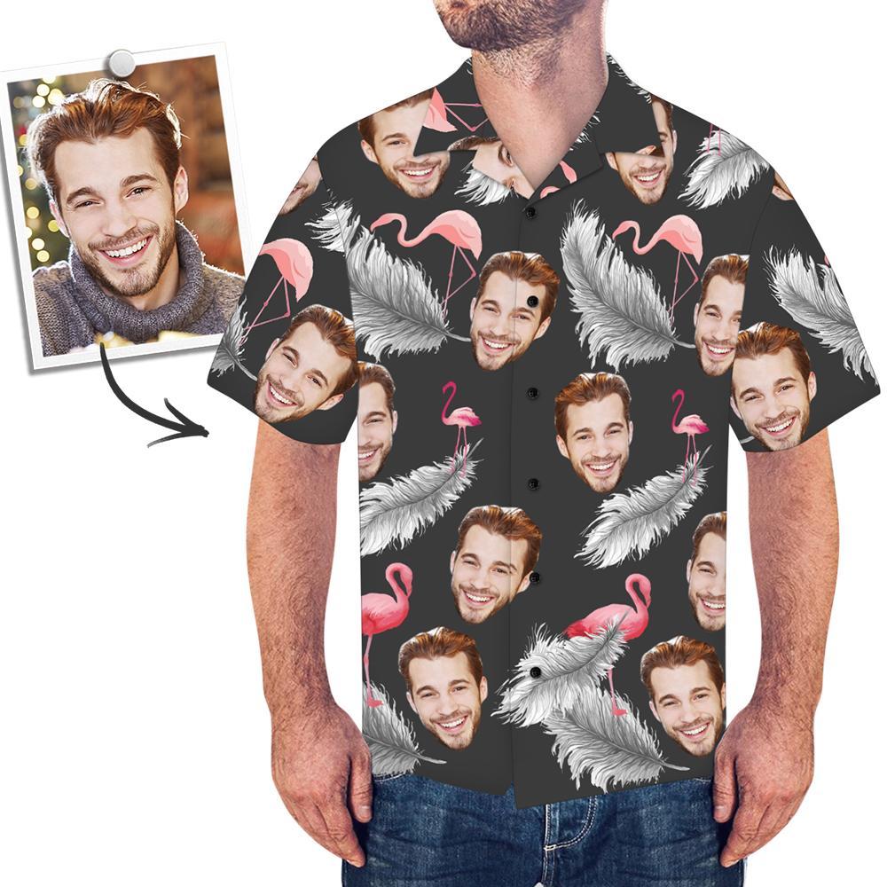 Custom Hawaiian Shirts Personalized Face On Hawaiian Shirt Flamingo Grey/White	 - MyFaceBoxer