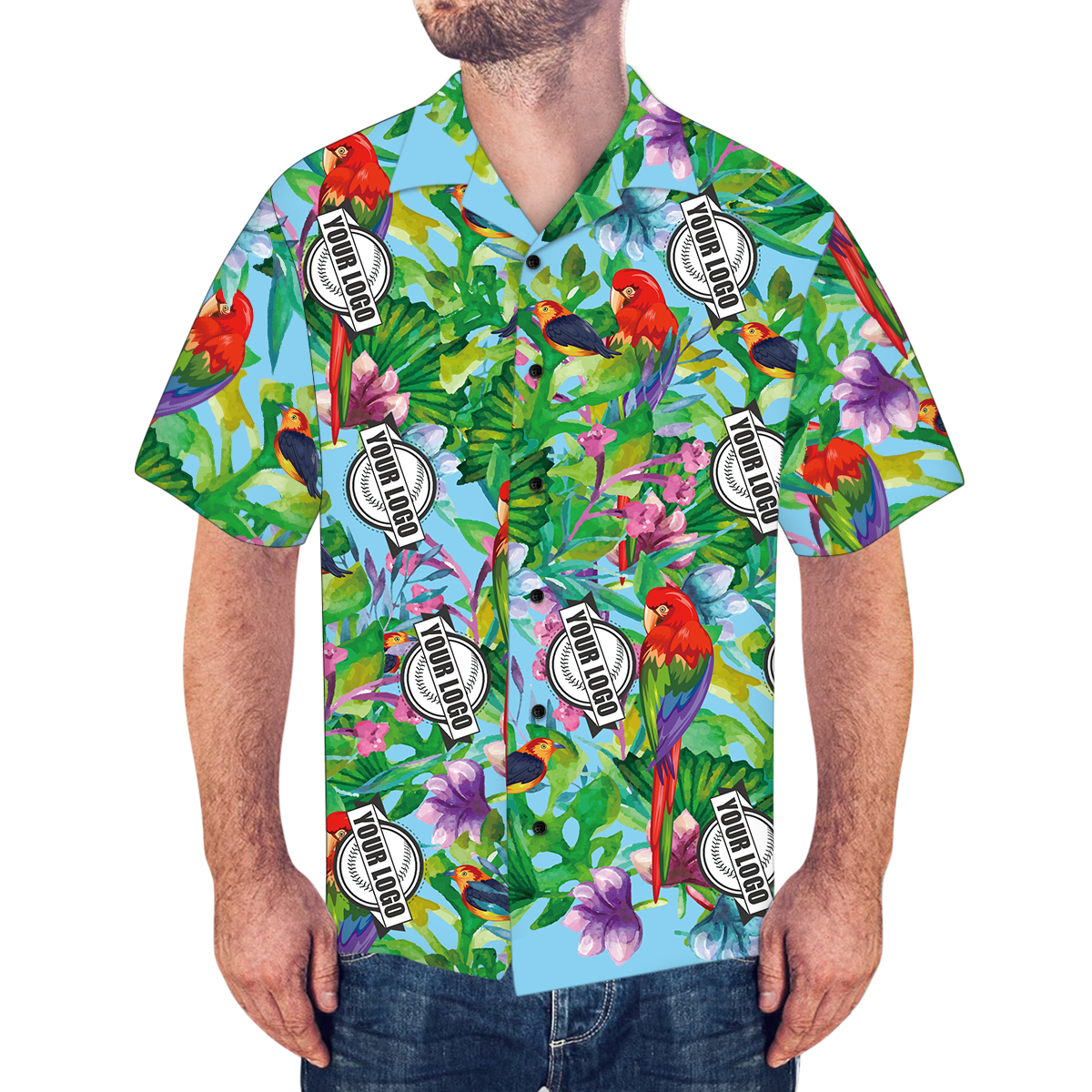 Custom Logo Shirt Men's Hawaiian Shirt Colorful Parrot - MyFaceBoxer