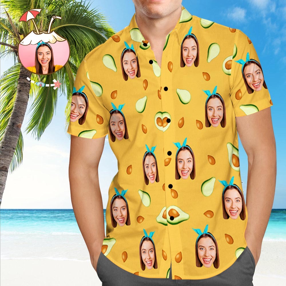 Custom Hawaiian Shirts with Dog on It Personalized Hawaiian Shirt Avocado Beach Shirt - MyFaceBoxer