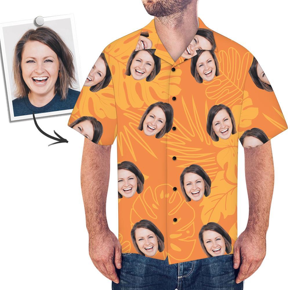 Custom Hawaiian Shirts Personalized Face On Shirt Photo Hawaiian Shirt Orange Leaves