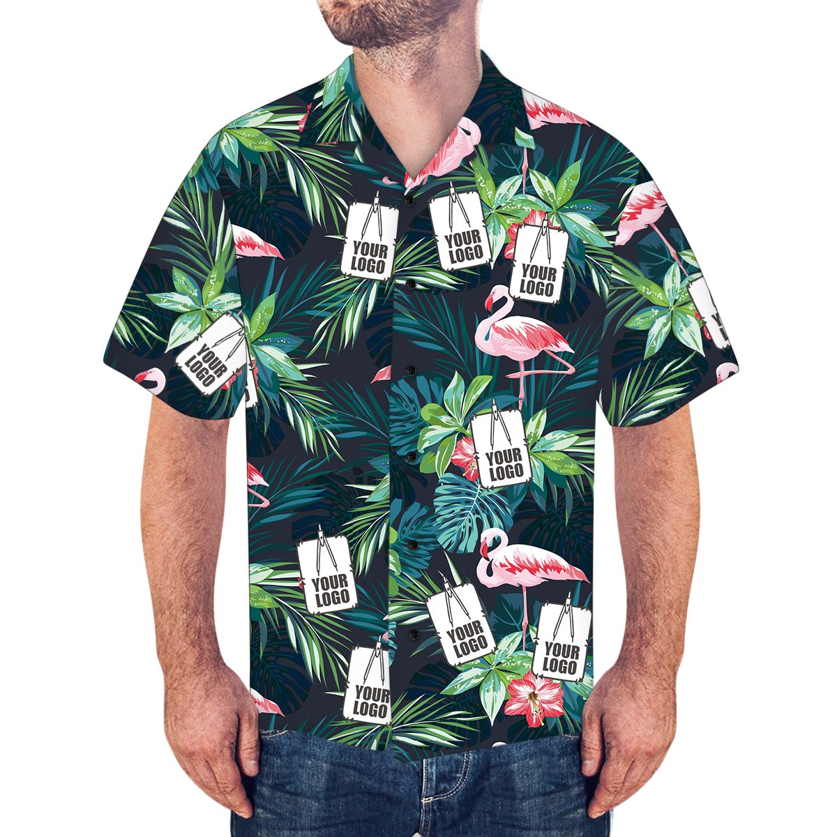 Custom Logo Shirt Men's Hawaiian Shirt Flamingo Flower - MyFaceBoxer