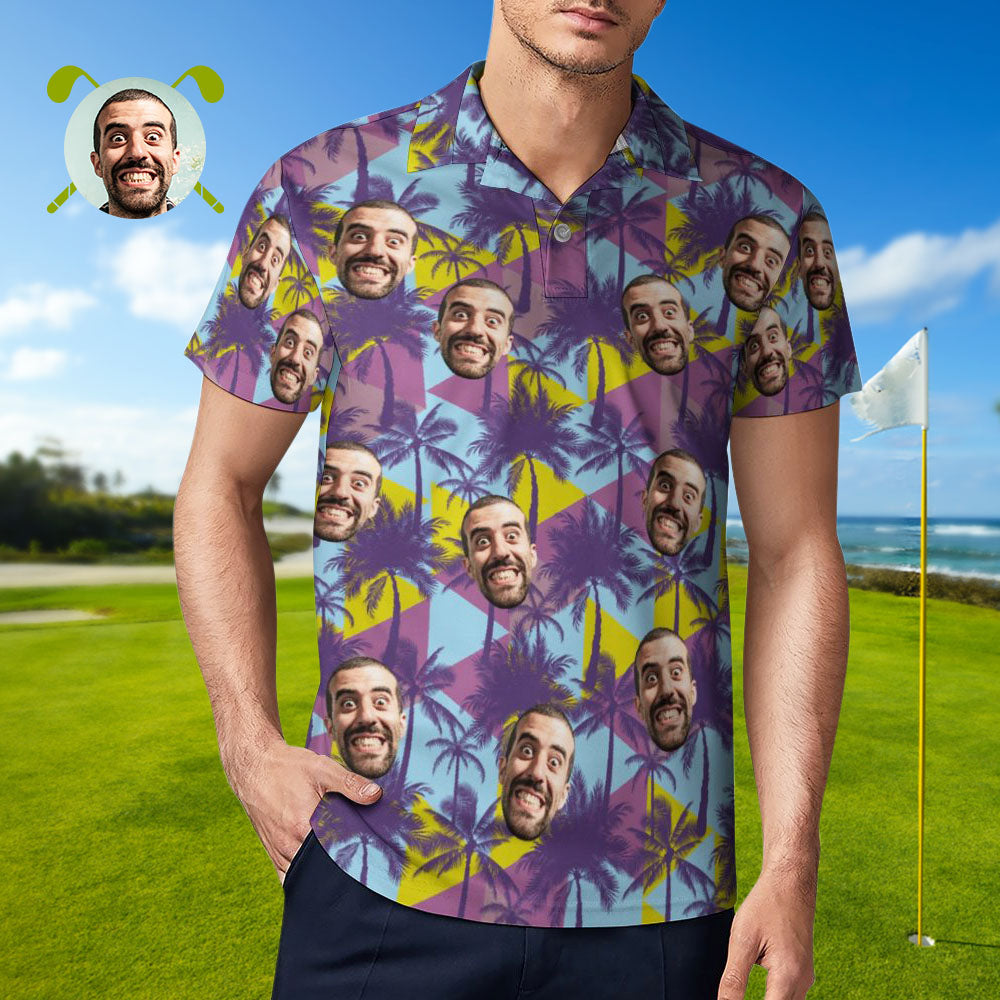 Father's Day Gifts Men's Custom Polo Shirt Colorful Coconut Trees Personalized Hawaiian Golf Shirts