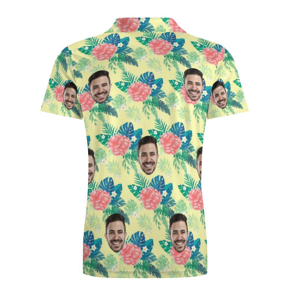 Custom Polo Shirt For Men Personalized Yellow Hawaiian Golf Shirts - MyFaceBoxer