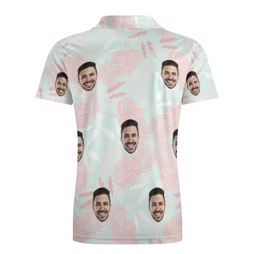 Men's Custom Polo Shirt Pink Leaves Personalized Hawaiian Golf Shirts - MyFaceBoxer