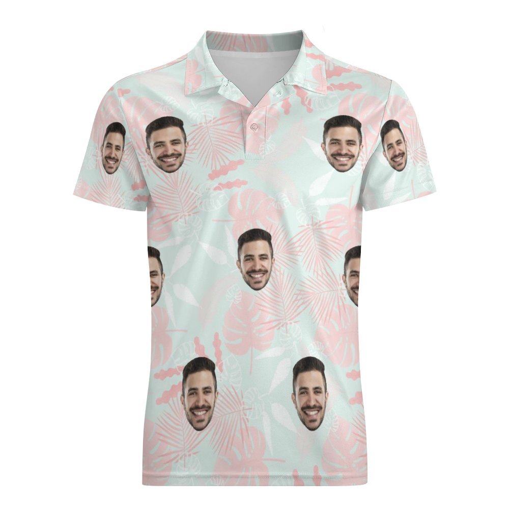 Men's Custom Polo Shirt Pink Leaves Personalized Hawaiian Golf Shirts - MyFaceBoxer