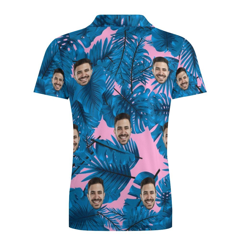 Custom Polo Shirt For Men Personalized Blue Leaves Hawaiian Golf Shirts - MyFaceBoxer