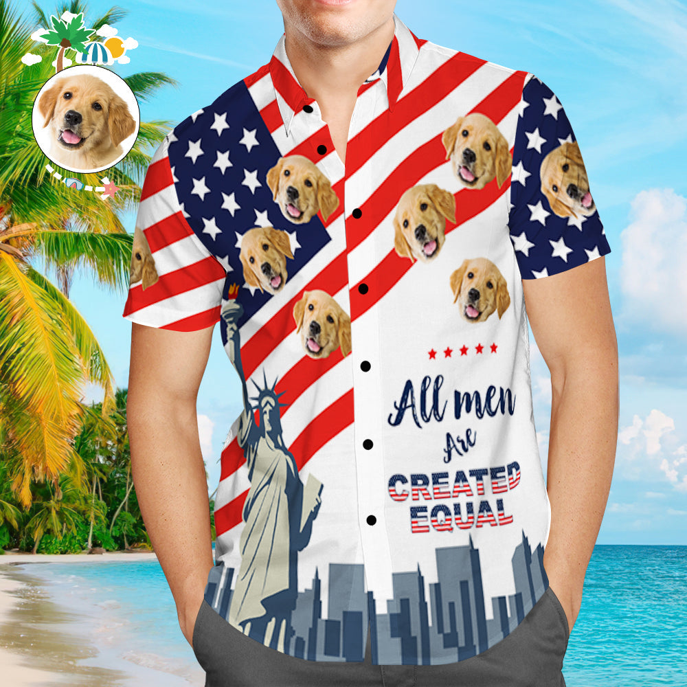 Fourth of July Custom Hawaiian Shirts with Dog Photo Personalized Hawaiian Shirt American Flag Shirt