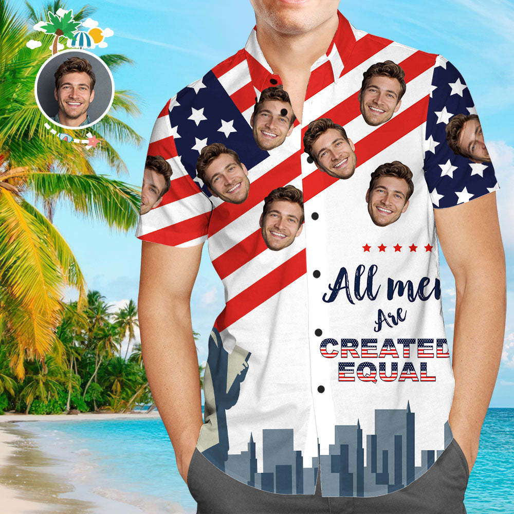 Fourth of July Custom Hawaiian Shirts with Dog Photo Personalized Hawaiian Shirt American Flag Shirt - MyFaceBoxer