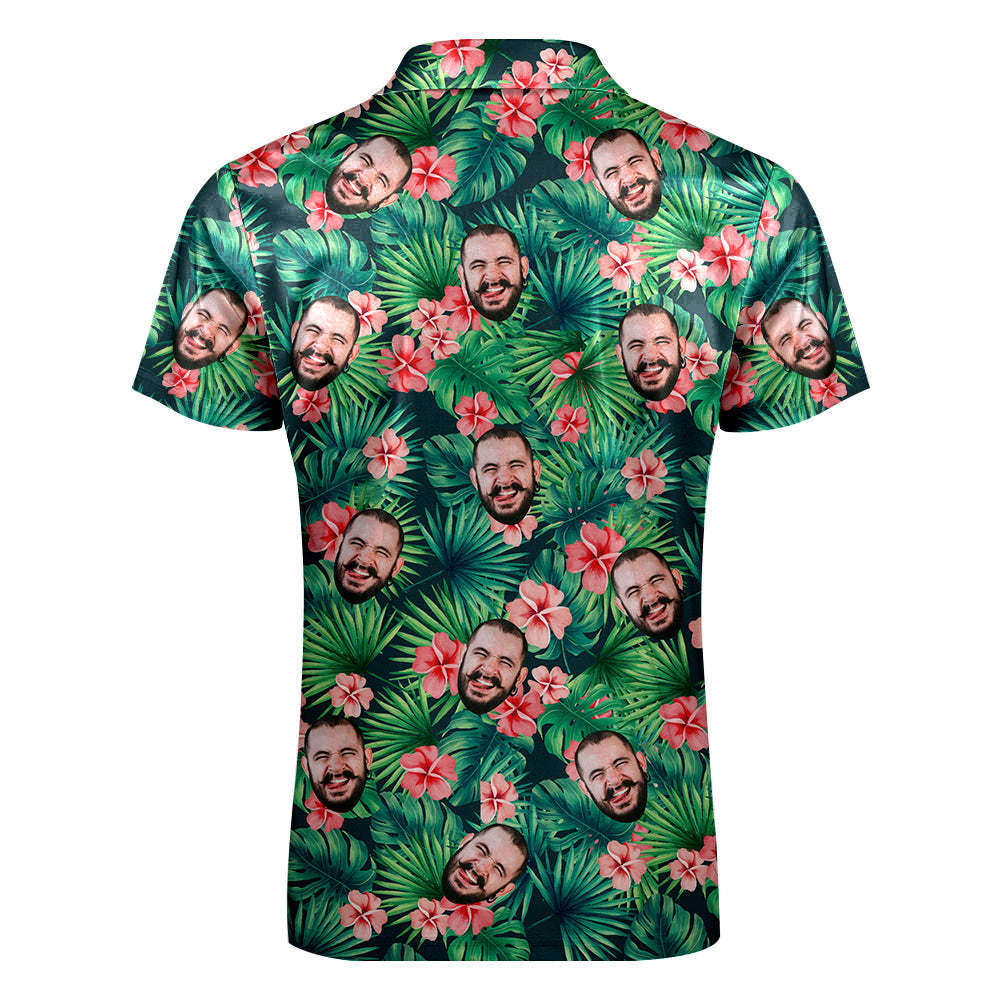 Custom Polo Shirt with Zipper Personalized Face Hawaiian Style Men's Polo Shirt - MyFaceBoxer
