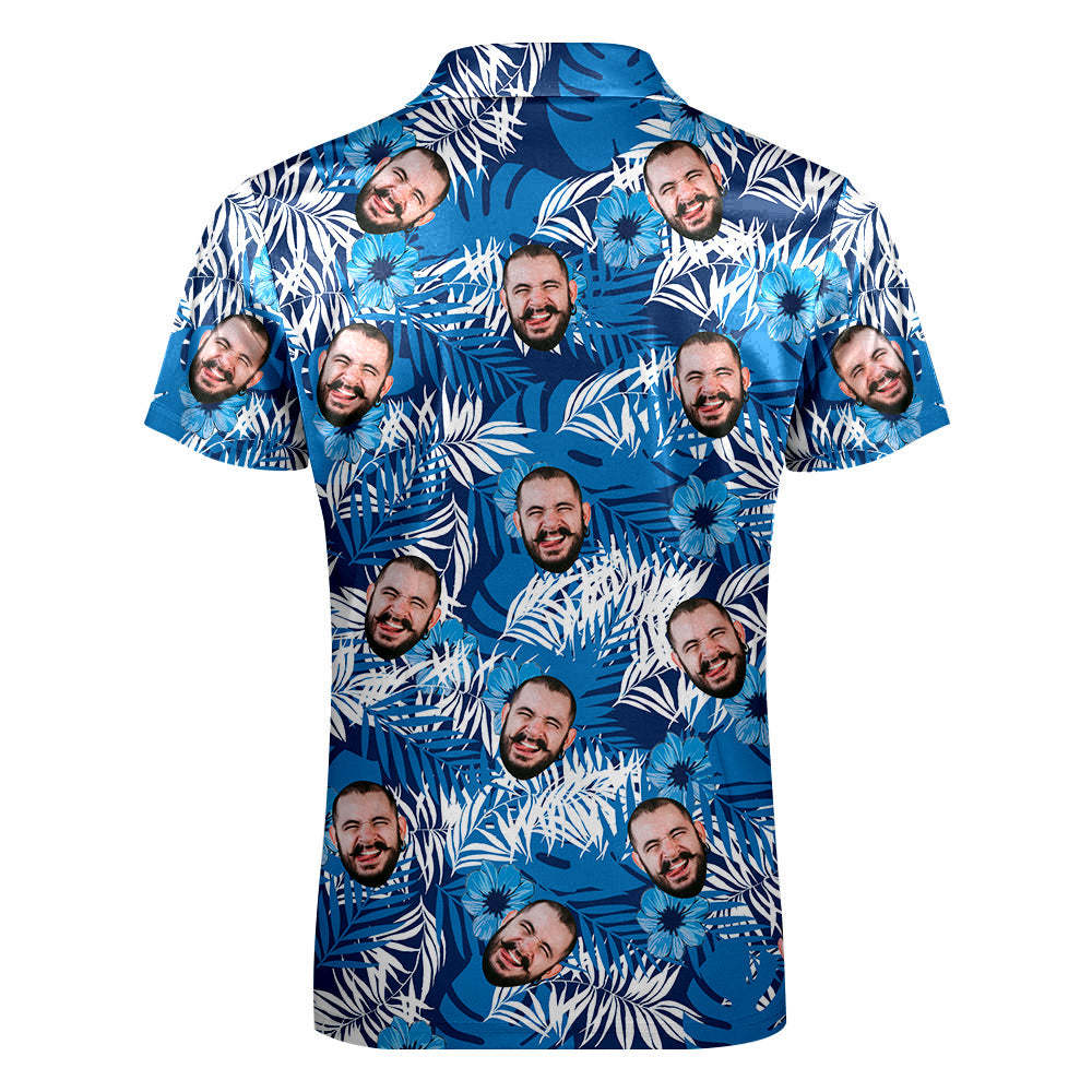 Custom Polo Shirt with Zipper Personalized Hawaiian Style Polo Shirt for Men - MyFaceBoxer