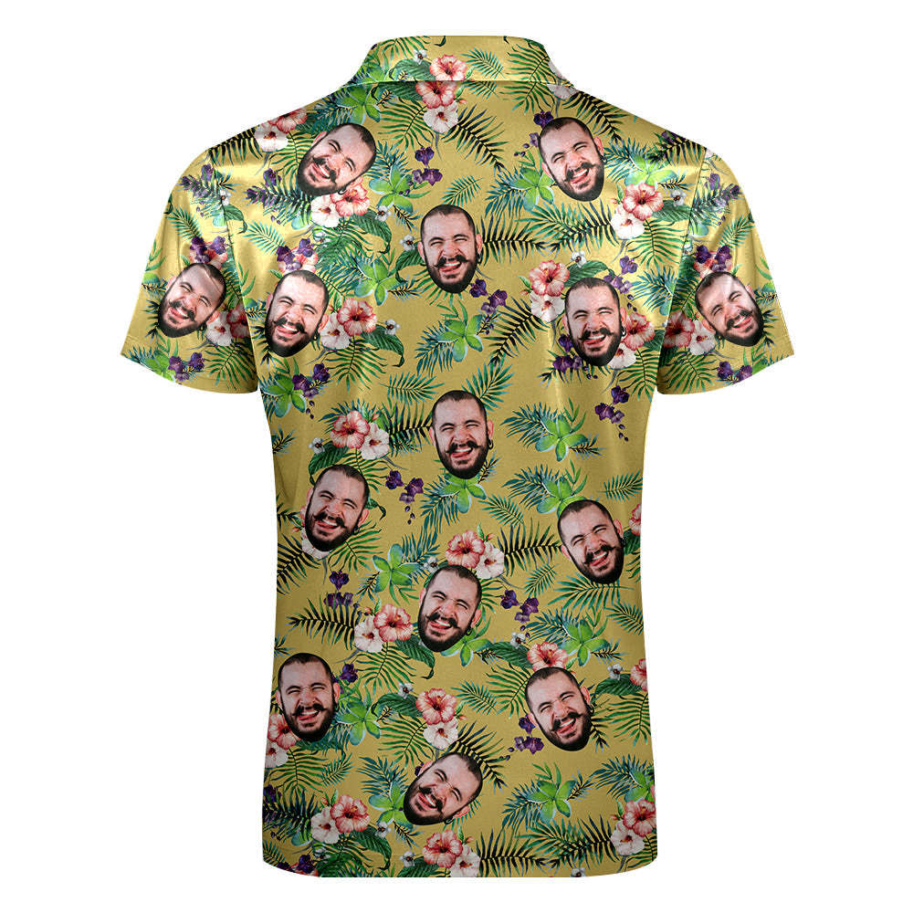 Custom Funny Polo Shirt with Zipper Personalized Face Hawaiian Style Polo Shirt for Men - MyFaceBoxer