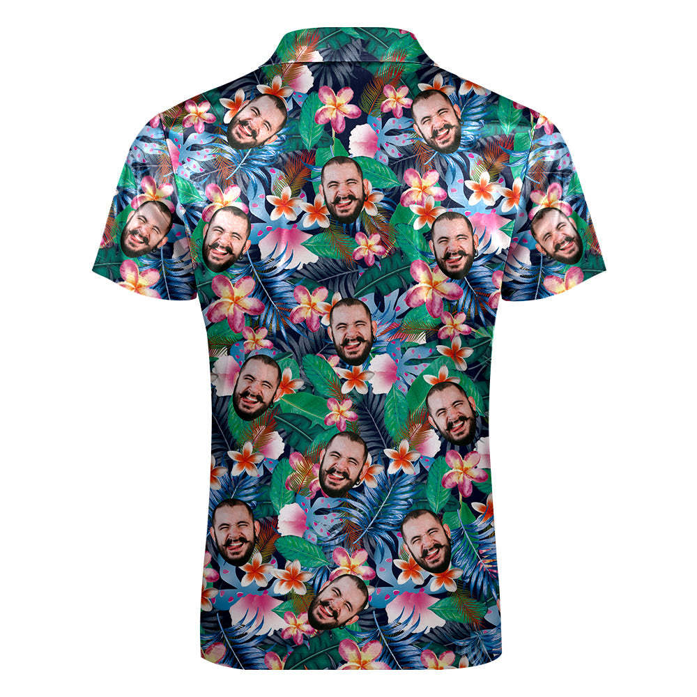 Custom Hawaiian Style Polo Shirt with Zipper Personalized Face Men's Polo Shirt for Him - MyFaceBoxer