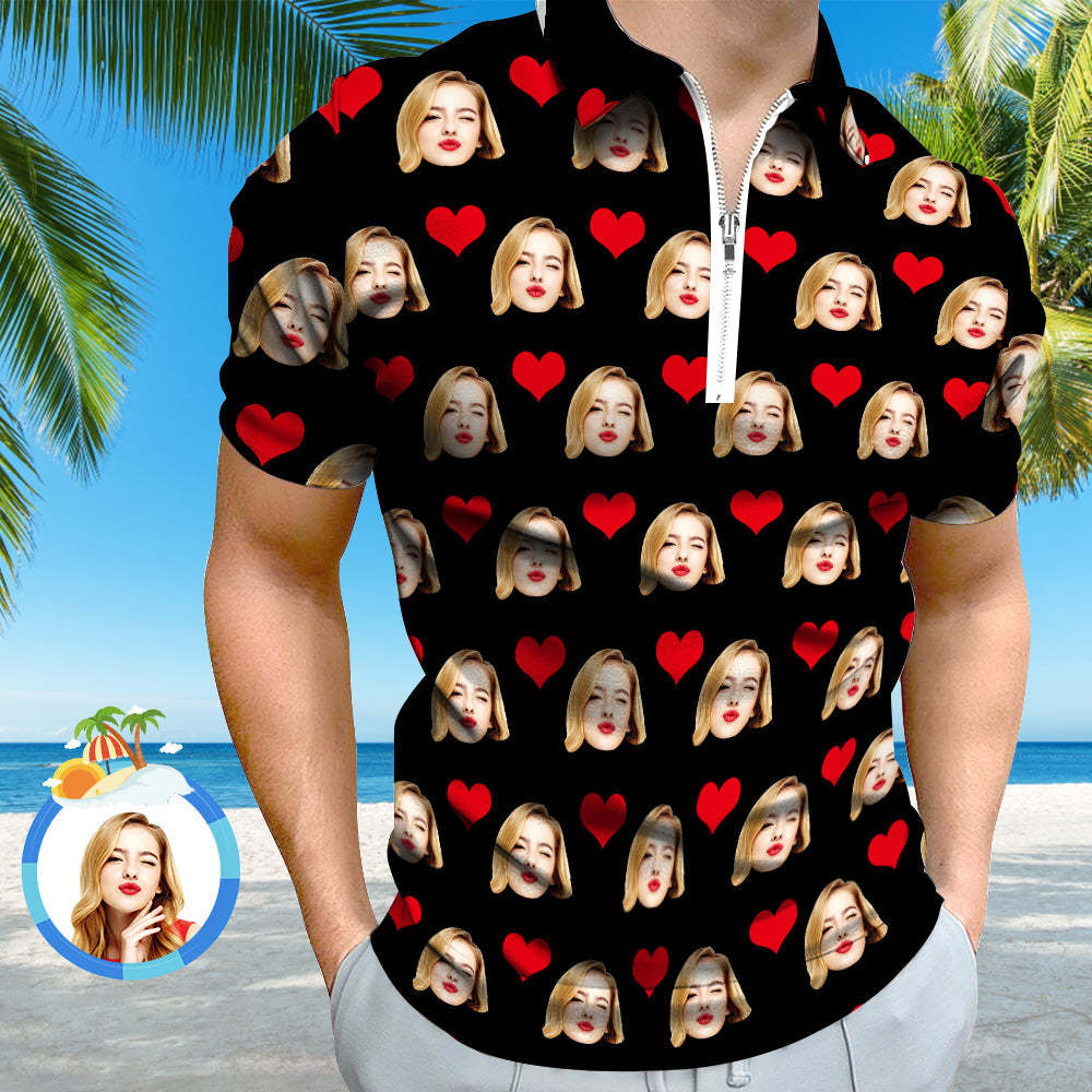 Custom Face Polo Shirt with Zipper Men's Polo Shirt for Boyfriend or Husband - MyFaceBoxer
