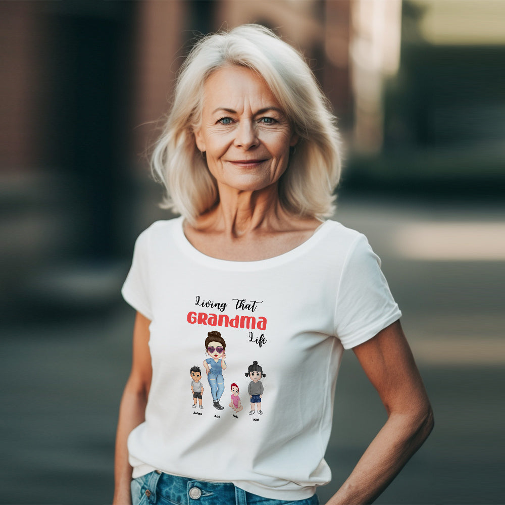 Custom Shirt Personalized Engraved T-Shirt Living That Grandma Life Pretty Girl Gift For Grandma - MyFaceBoxer