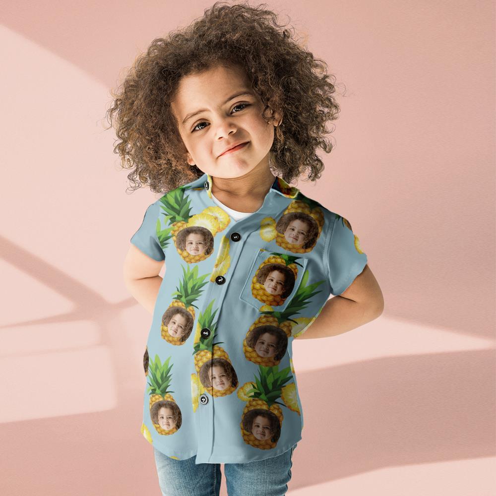 Custom Face Hawaiian Style Big Pineapple Long Dres And Shirt Family Matching - MyFaceBoxer