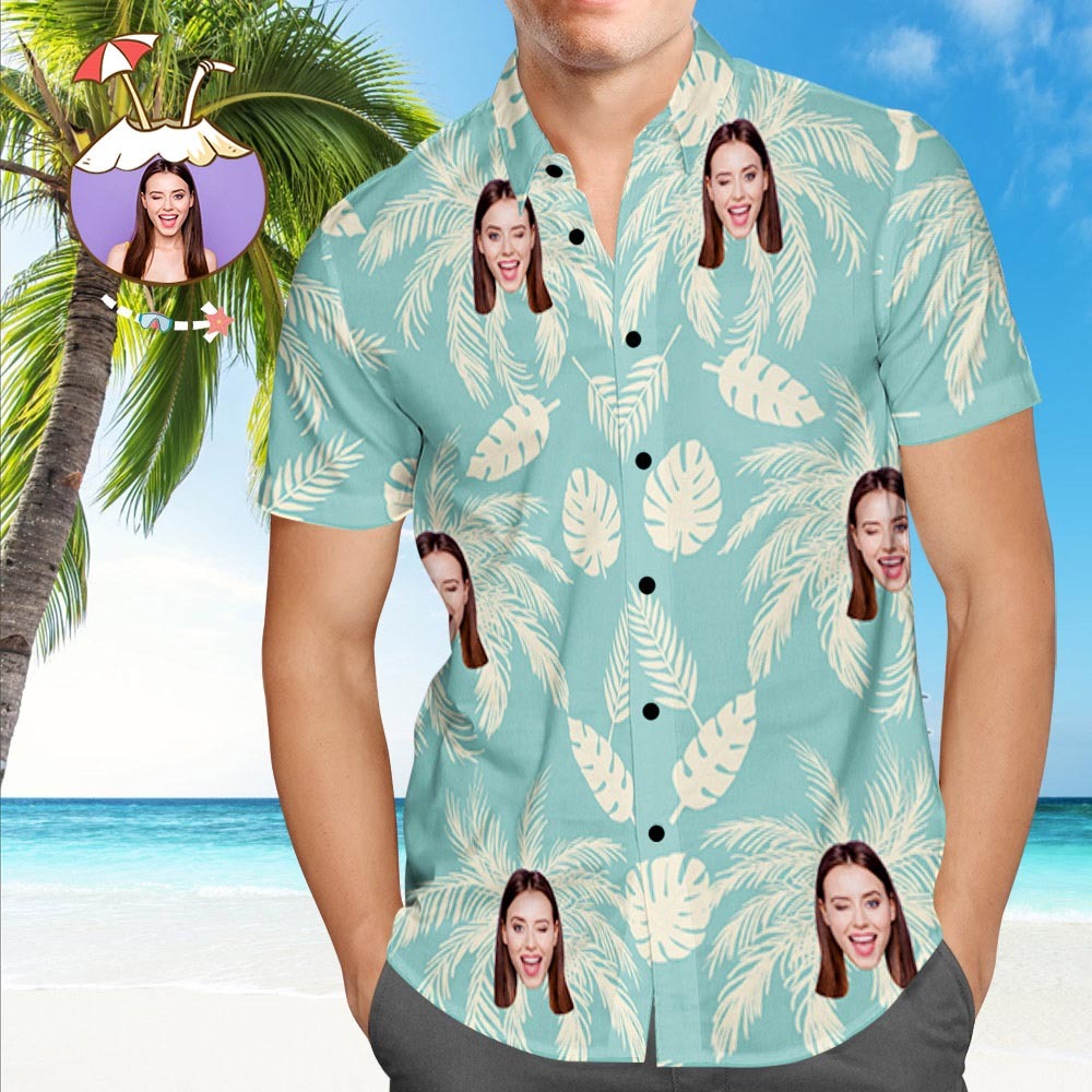 Custom Dog Face Hawaiian Shirt Custom Tropical Shirts Plain Shirts with Pet Face - MyFaceBoxer