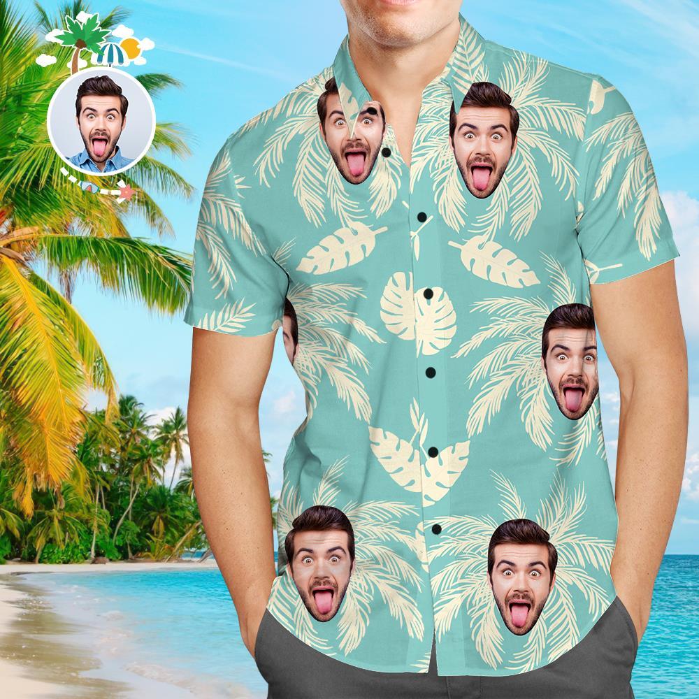 Custom Dog Face Hawaiian Shirt Custom Tropical Shirts Plain Shirts with Pet Face - MyFaceBoxer