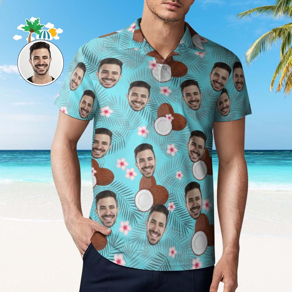 Custom Hawaiian Shirts Coconut Polo Shirt Men's Personalized Hawaiian Golf Shirts - MyFaceBoxer