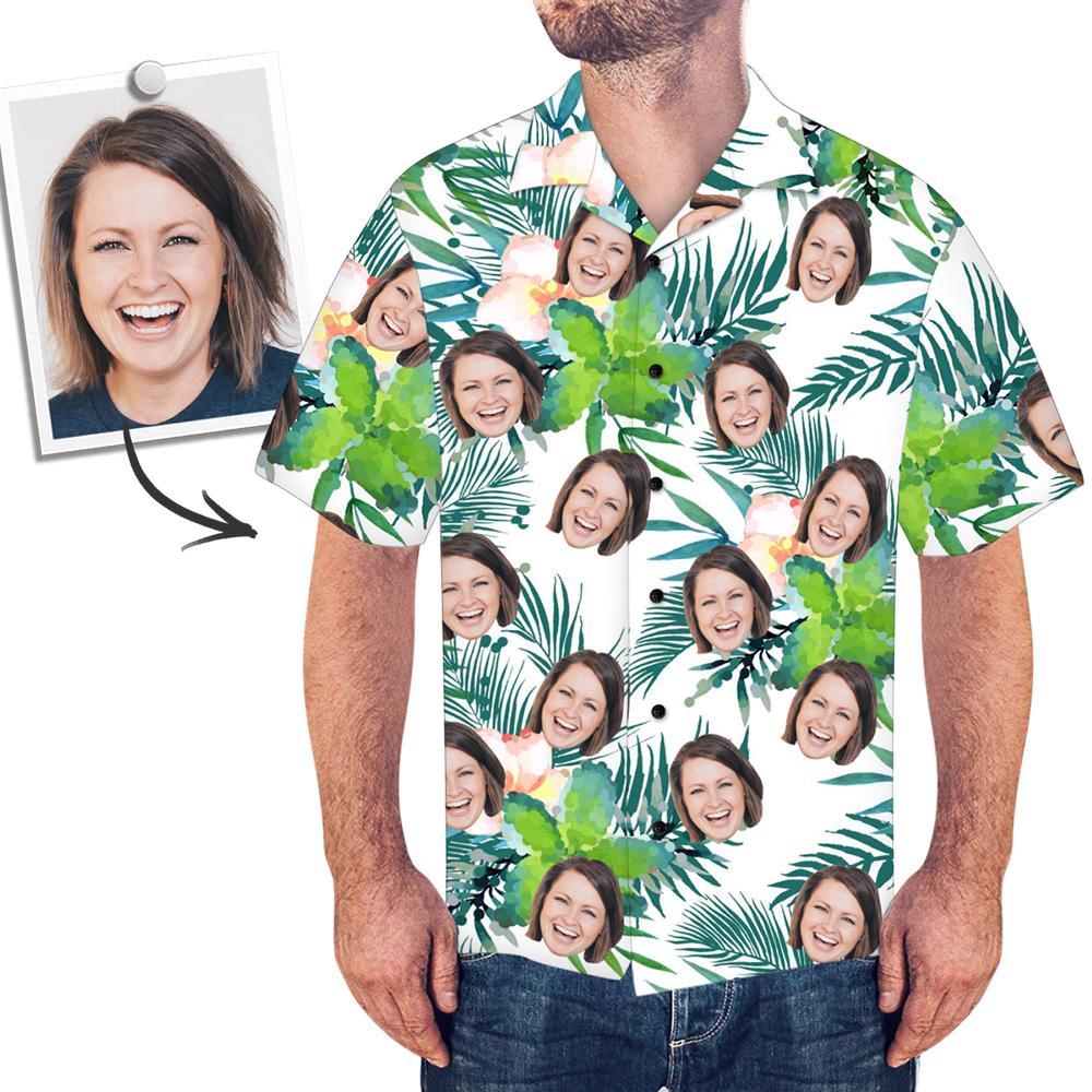 Custom Hawaiian Shirts Men's Hawaiian Shirt Green Flower - MyFaceBoxer