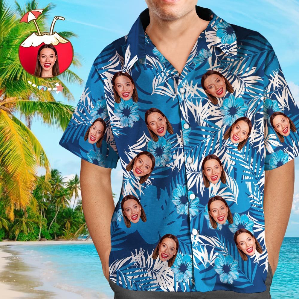 Personalized Face Summer Hawaiian Shirt Custom Men's Hawaiian Shirt a Cool Gift for Him - MyFaceBoxer