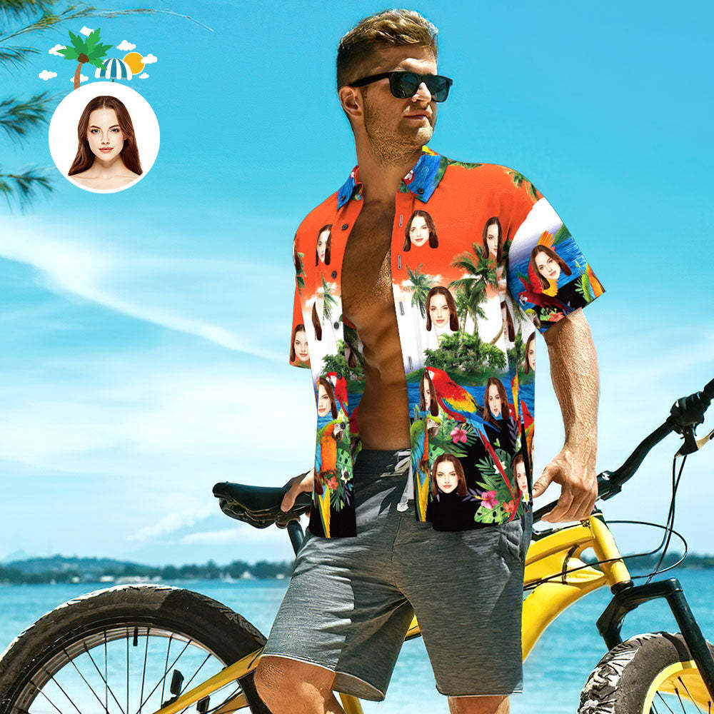Custom Hawaiian Shirts Personalized Photo Men's Hawaiian Shirt Men's Hawaiian Shirt Tropical Parrot - MyFaceBoxer