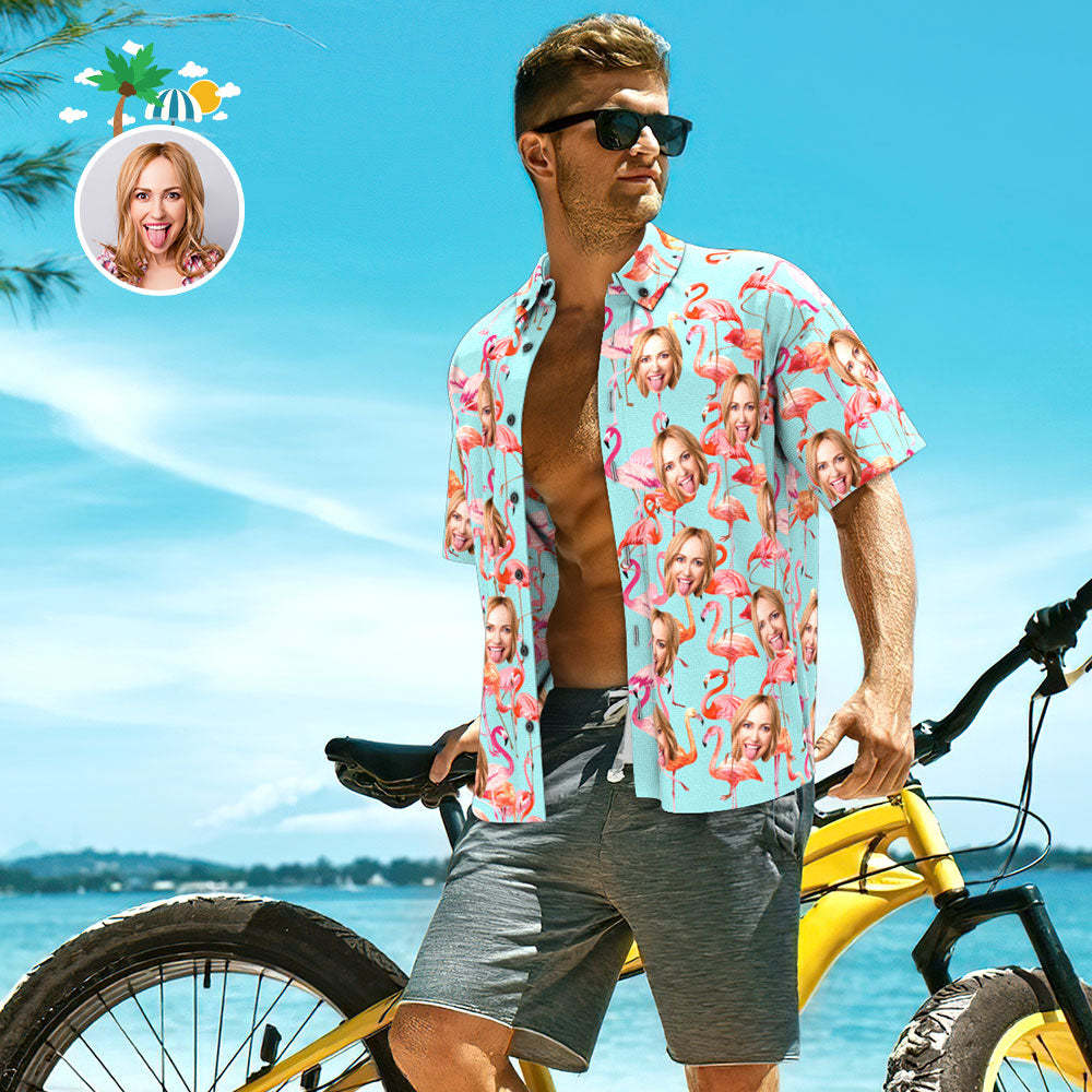 Custom Hawaiian Shirts Personalized Photo Men's Hawaiian Shirt Men's Hawaiian Shirt Flamingo - MyFaceBoxer