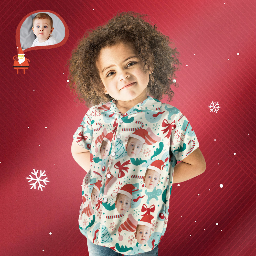 Custom Hawaiian Shirts Personalized Photo Kid's Hawaiian Shirt Christmas Gift - Santa Hat - MyFaceBoxer