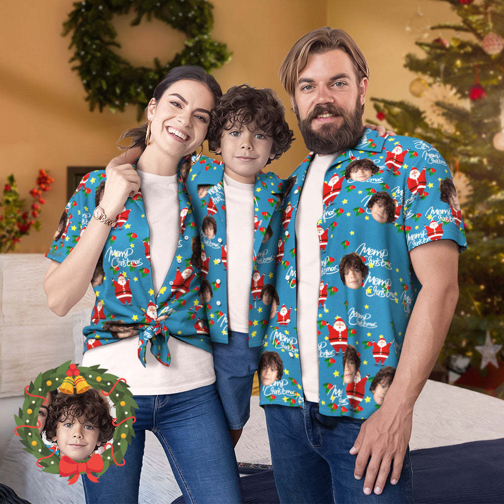 Custom Hawaiian Shirts Family Matching Hawaiian Outfit Christmas Pool Party Parent-child Wears - Happy Santa - MyFaceBoxer