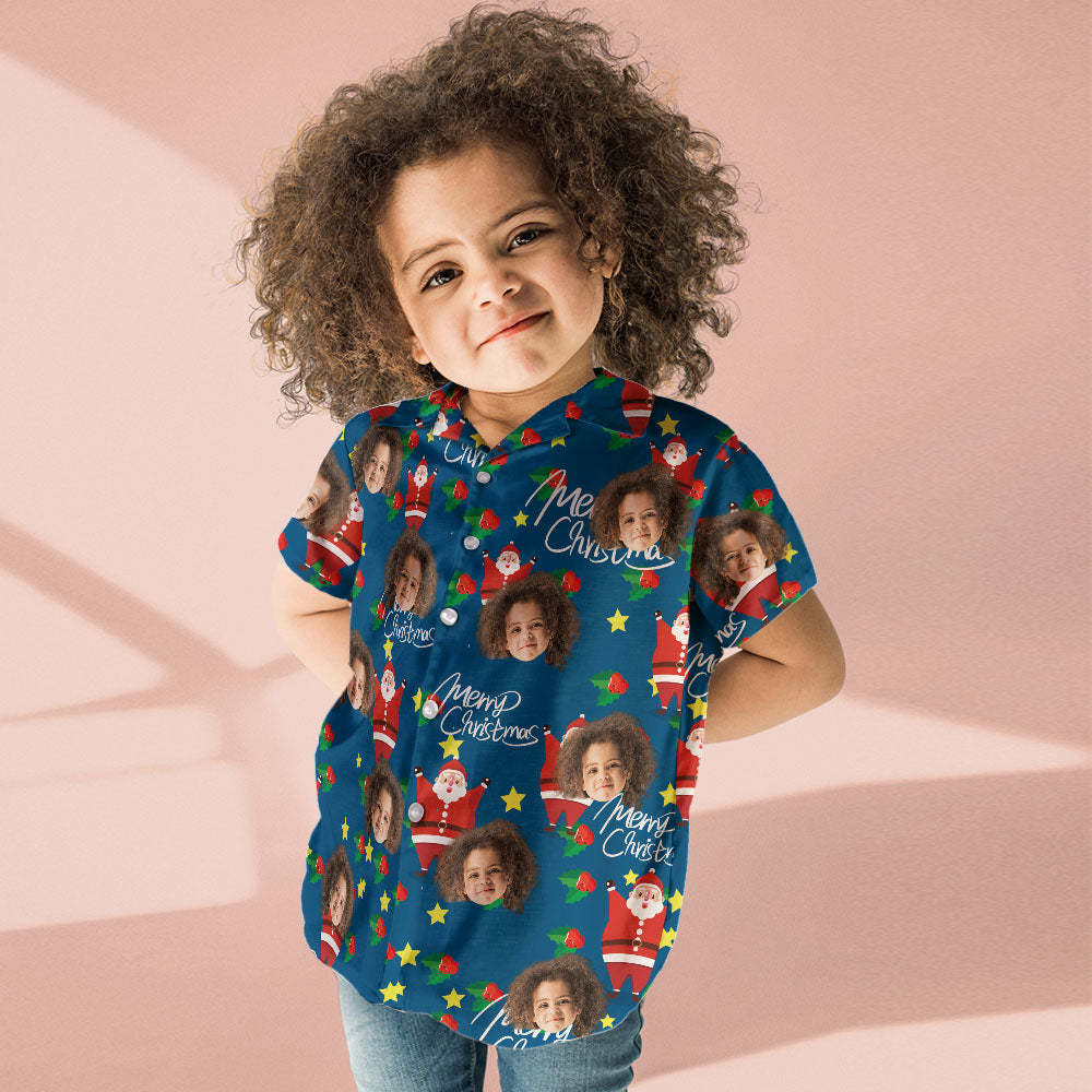 Custom Hawaiian Shirts Personalized Photo Kid's Hawaiian Shirt Christmas Gift - Happy Santa - MyFaceBoxer