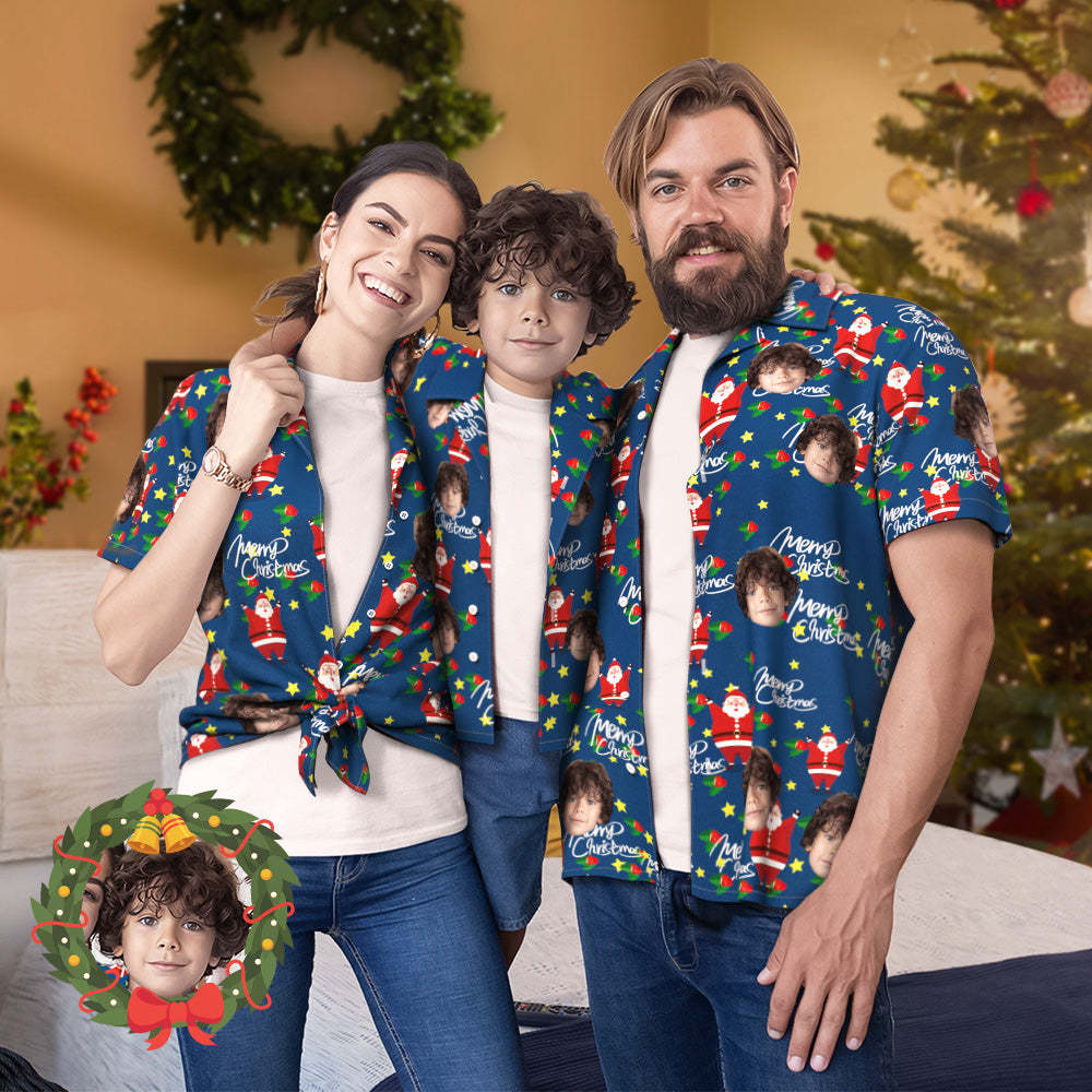 Custom Hawaiian Shirts Family Matching Hawaiian Outfit Christmas Pool Party Parent-child Wears - Happy Santa - MyFaceBoxer
