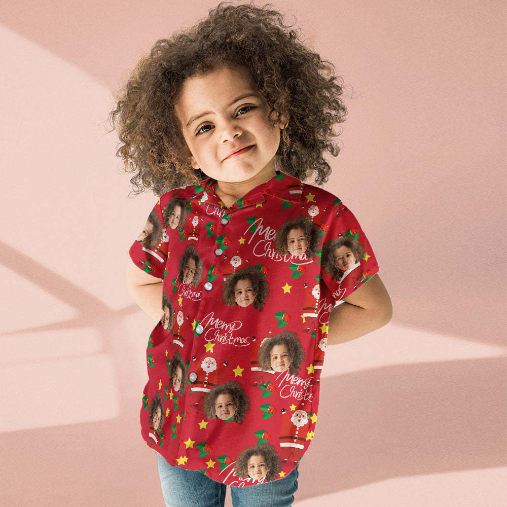 Custom Hawaiian Shirts Personalized Photo Kid's Hawaiian Shirt Christmas Gift - Happy Santa - MyFaceBoxer